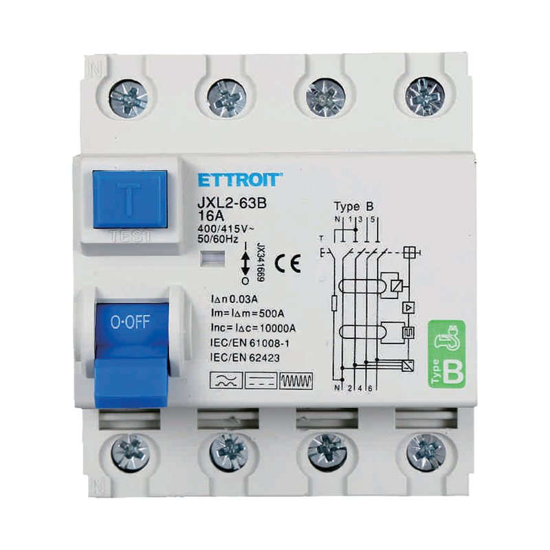 RCCB Interruttore Differenziale Puro Tipo B 3P+N 4M 10000A 30mA 16A AC 400V IP20 IEC61008-1 / IEC62423