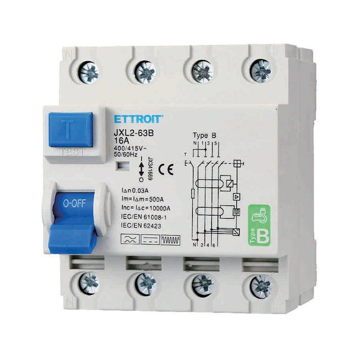 RCCB Interruttore Differenziale Puro Tipo B 3P+N 4M 10000A 30mA 16A AC 400V IP20 IEC61008-1 / IEC62423
