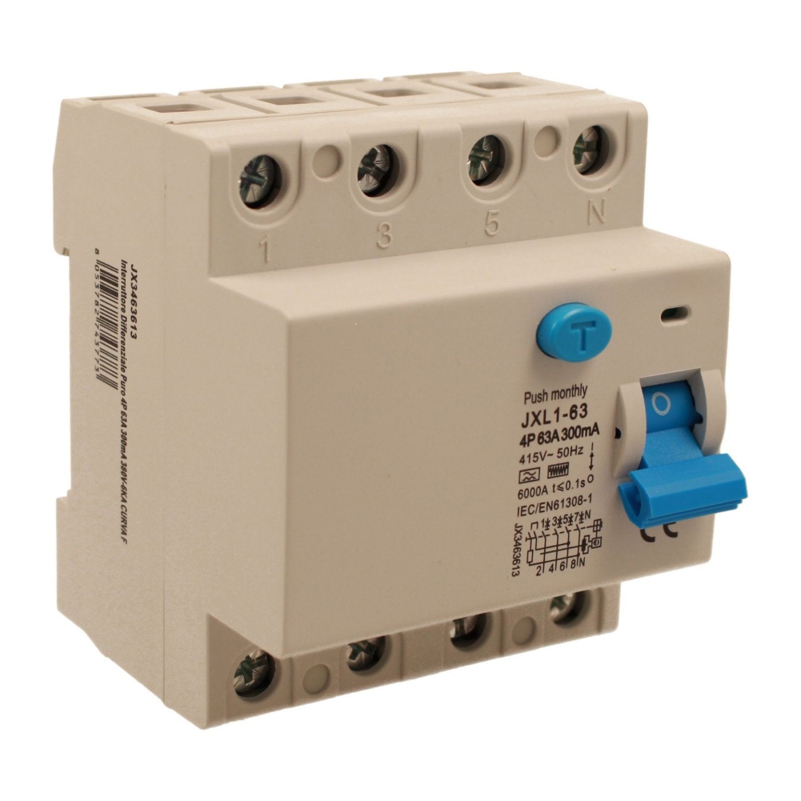 ETTROIT RCCB Interruttore Differenziale Puro Tipo F 3P+N 4M 6000A 300mA 63A AC 400V IP20 IEC61008-1