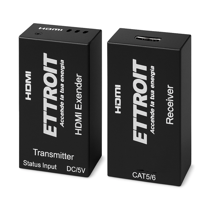 ETTROIT extender HDMI 4K su cavo lan 60mt, Kit TX-RX UTP CAT6 POE, POC Loop-Out ET5003