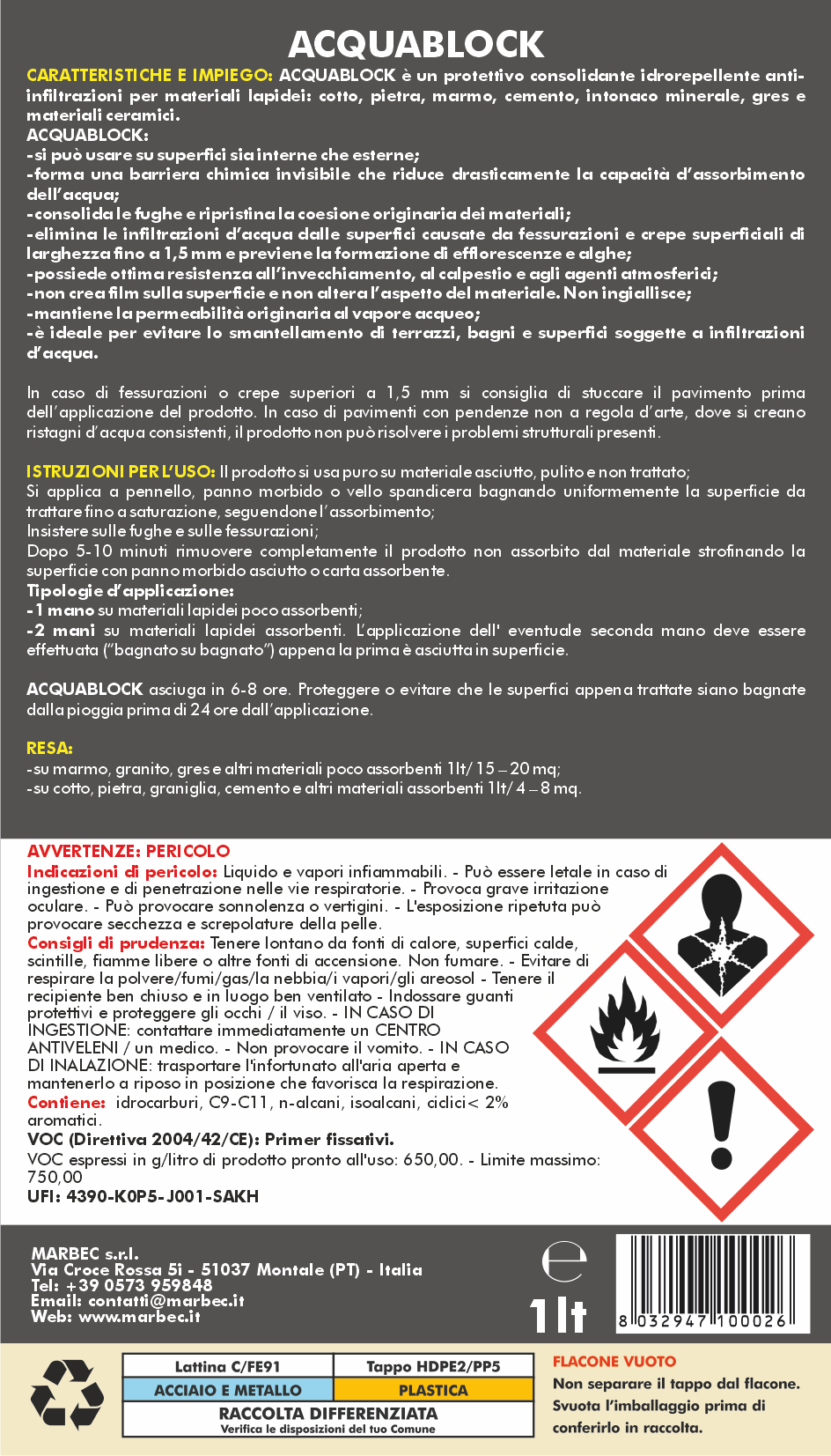 Protettivo consolidante anti infiltrazioni ACQUABLOCK   1LT