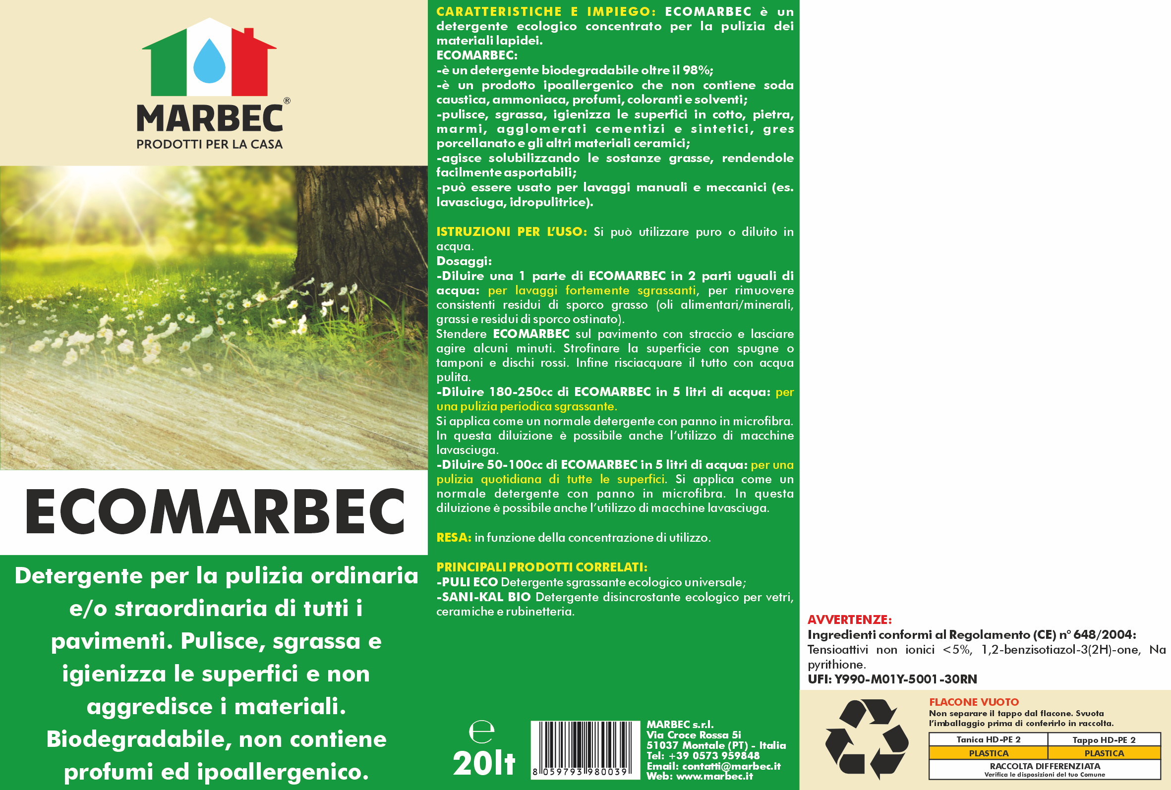 Detergente per pavimenti ECOMARBEC   20LT