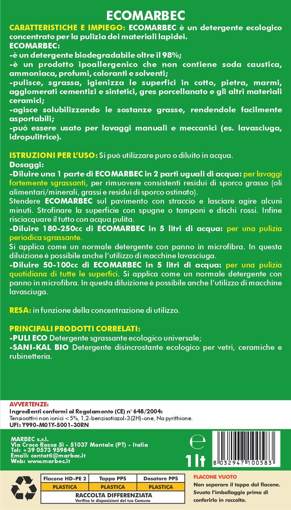 Detergente per pavimenti ECOMARBEC   1LTx6Pz