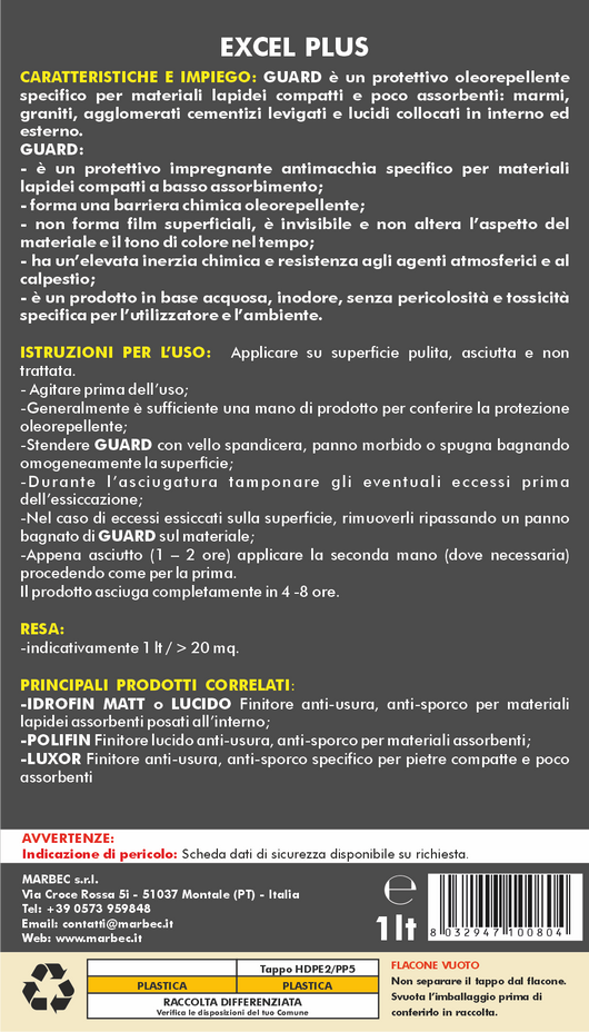 Protettivo per marmi, graniti, graniglie lucide GUARD   1LTx6Pz