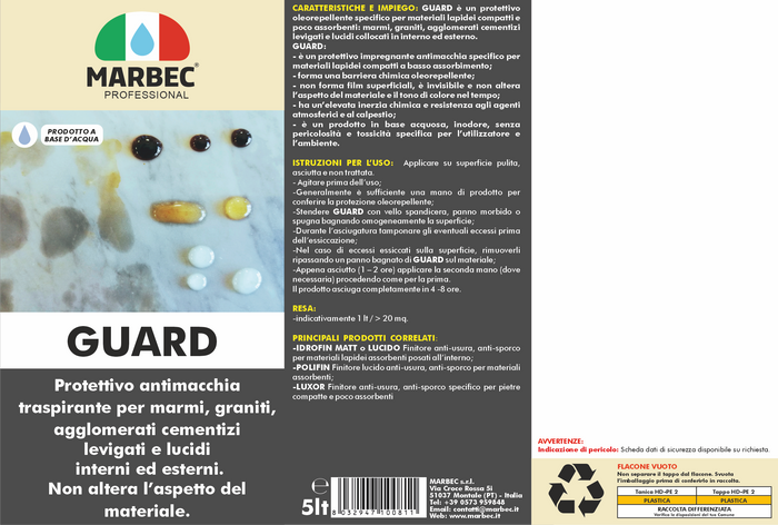 Protettivo per marmi, graniti, graniglie lucide GUARD   5LTx4Pz