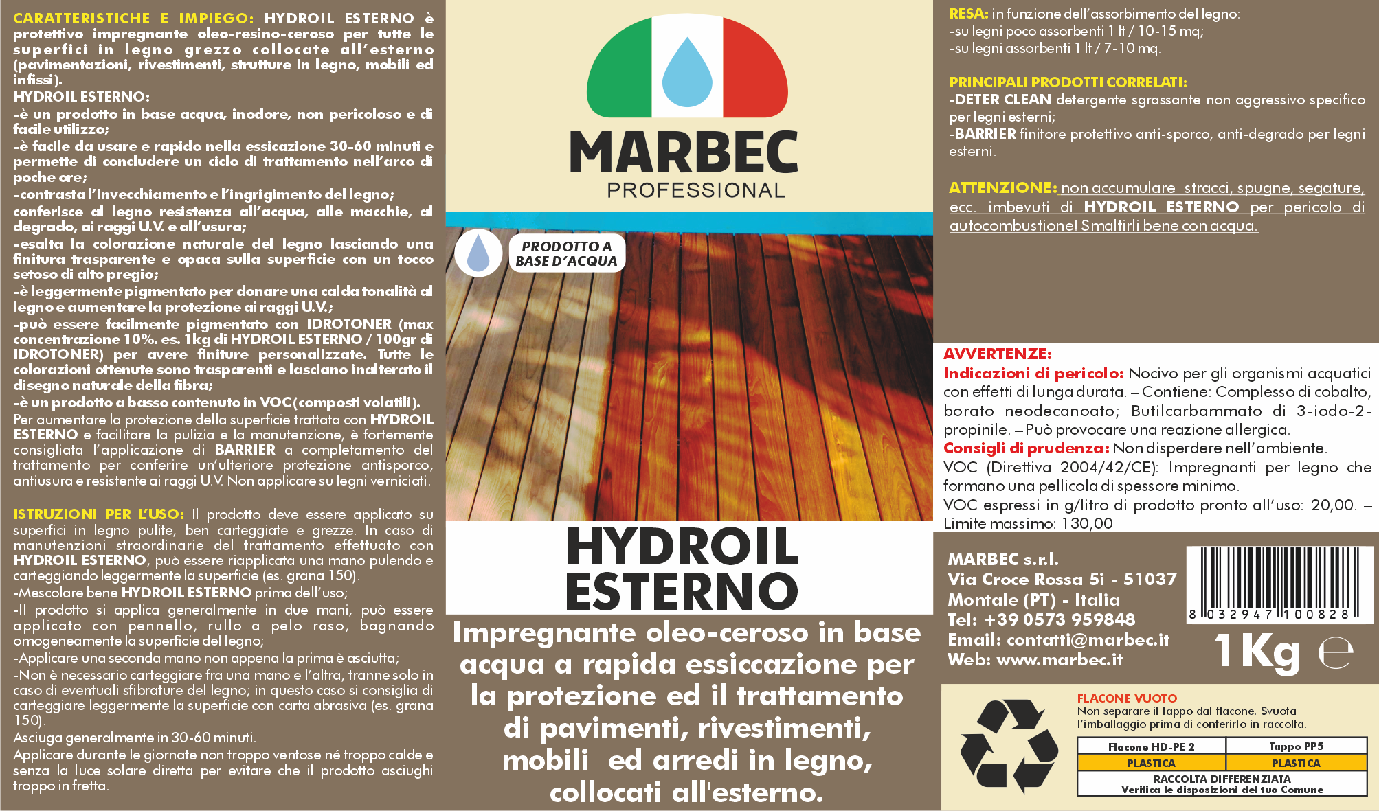 Impregnante per legno esterno HYDROIL ESTERNO   1KGx6Pz