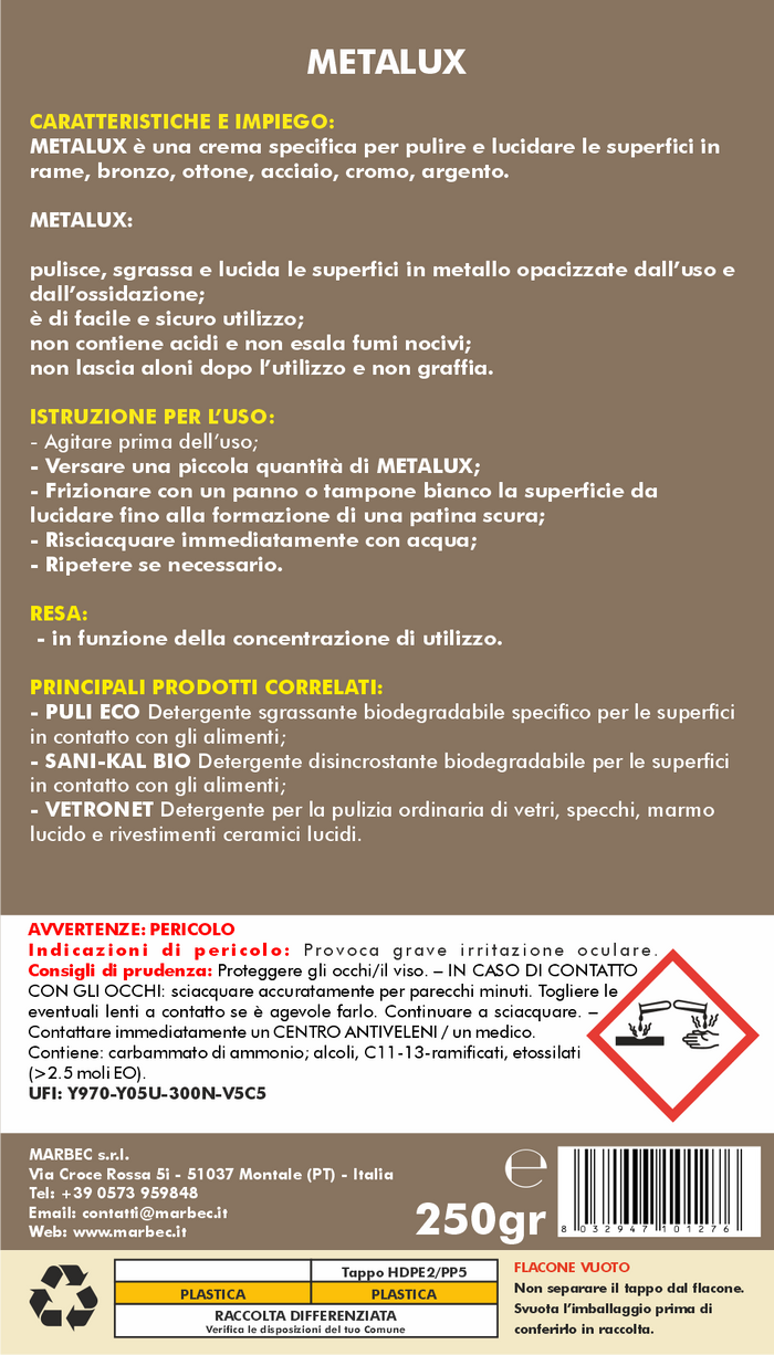 Pulizia rame e argento METALUX   250GRx6Pz