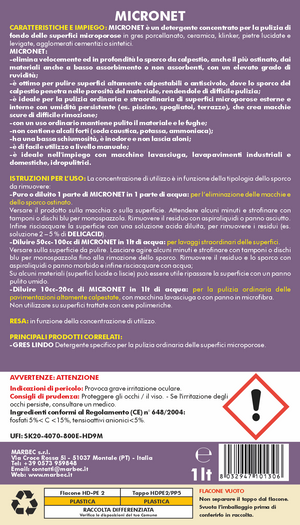 Detergente per gres porcellanato e pietre MICRONET   1LT + Tampone in Melamina