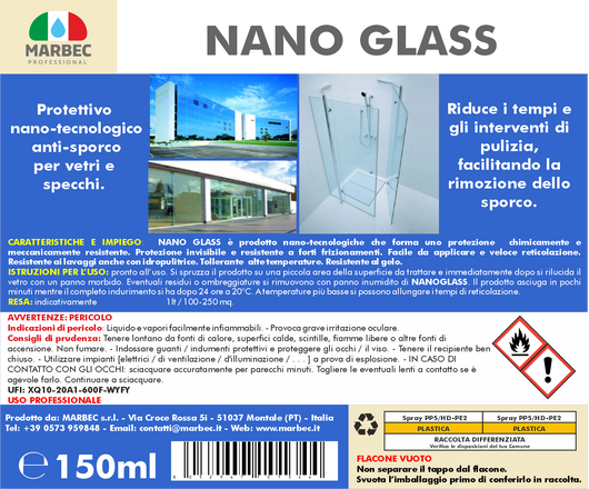 Protettivo antisporco per vetri MARBEC | NANO GLASS 150MLx1Pz