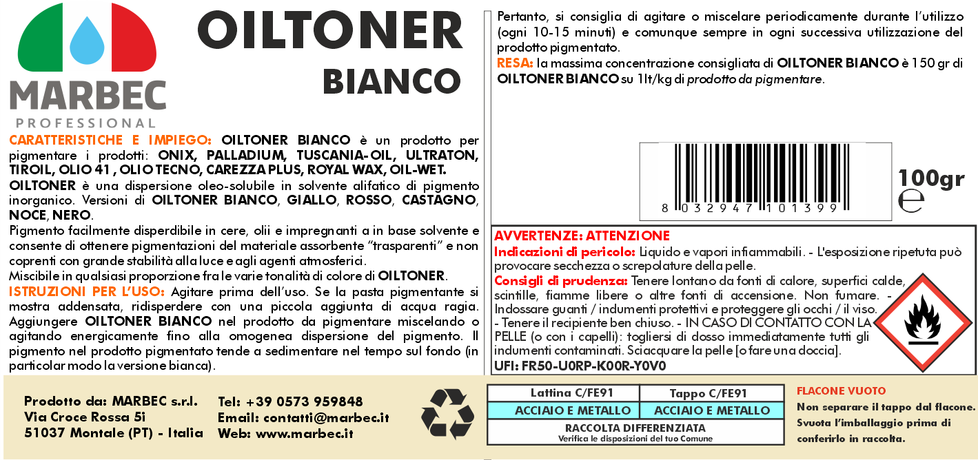 Pigmento in dispersione oleo-solubile OILTONER BIANCO   100GR
