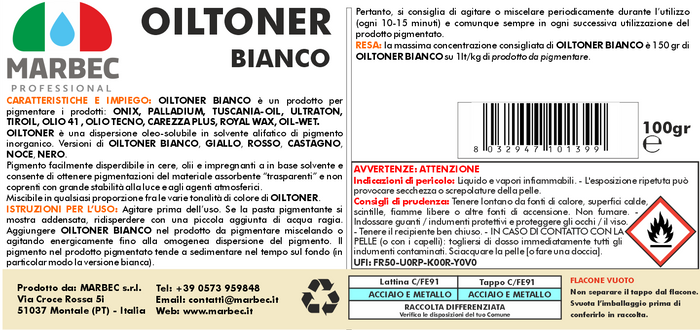 Pigmento in dispersione oleo-solubile OILTONER BIANCO   100GR