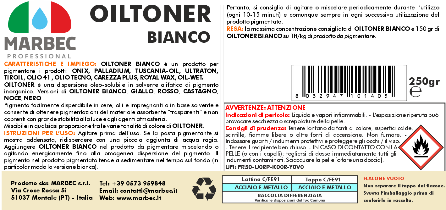 Pigmento in dispersione oleo-solubile OILTONER BIANCO   250GR
