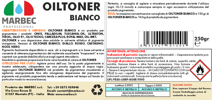 Pigmento in dispersione oleo-solubile OILTONER BIANCO   250GR