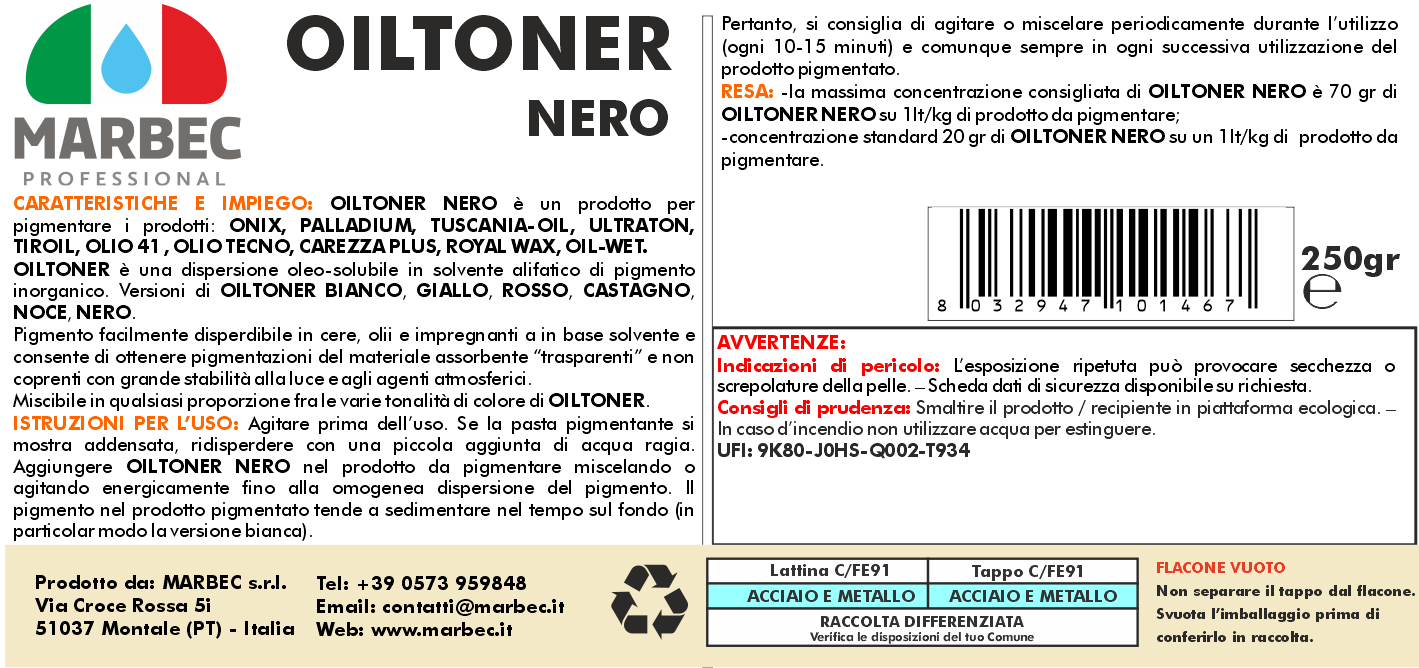 Pigmento in dispersione oleo-solubile OILTONER NERO   250GR