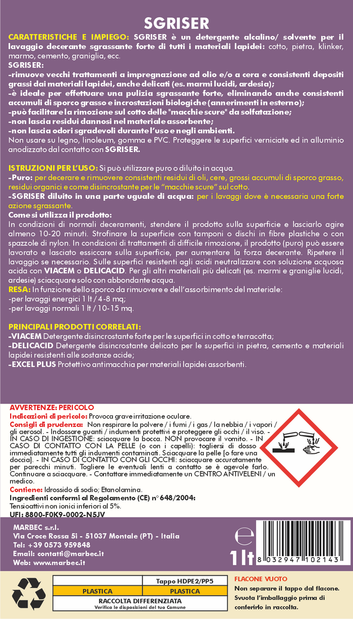 Detergente sgrassante professionale SGRISER   1LT