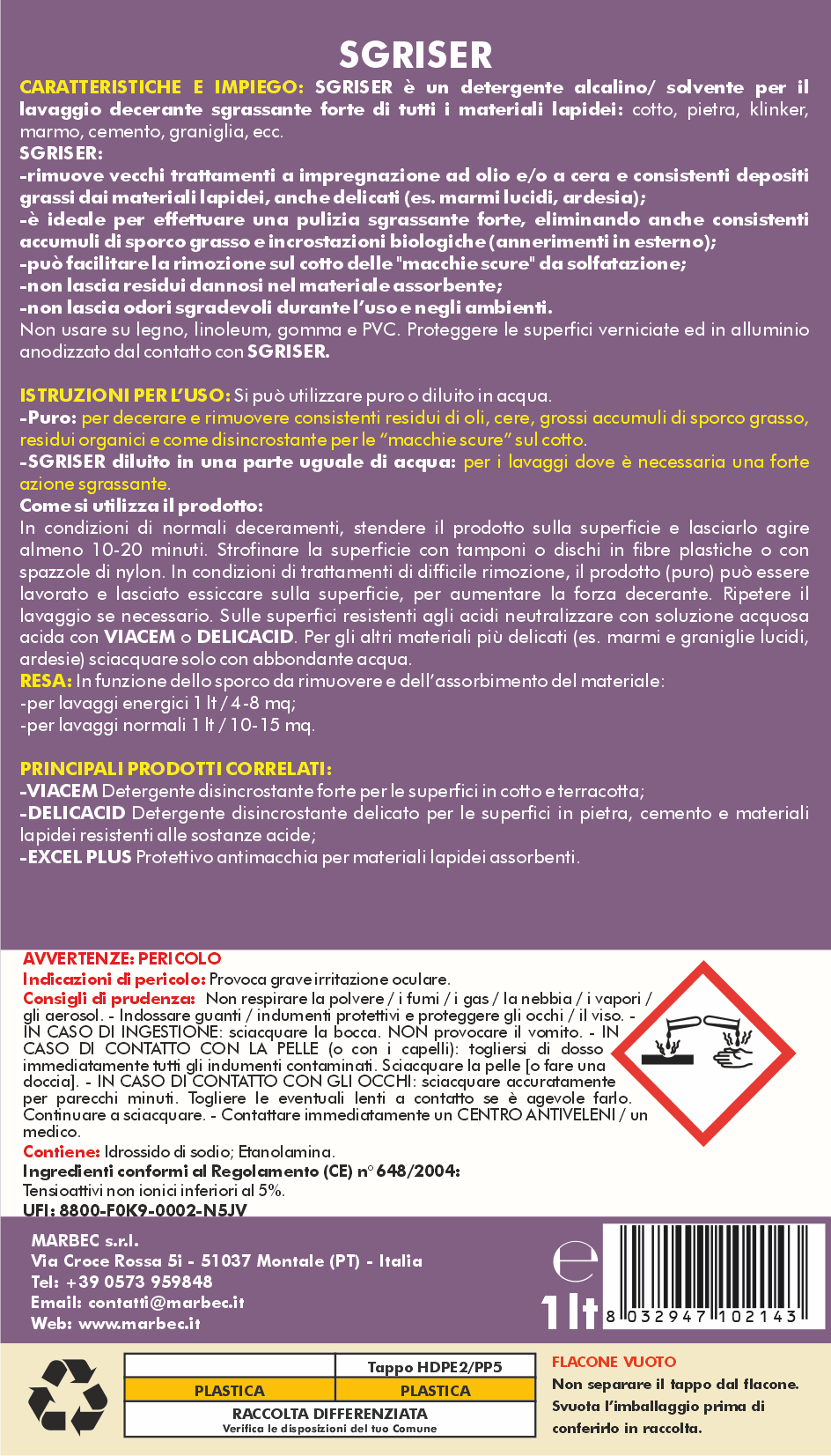 Detergente sgrassante professionale SGRISER   1LT