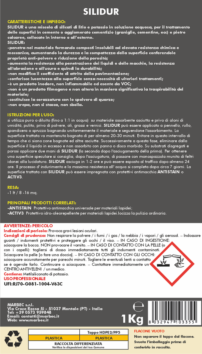 Silicato di potassio e litio SILIDUR   1LT