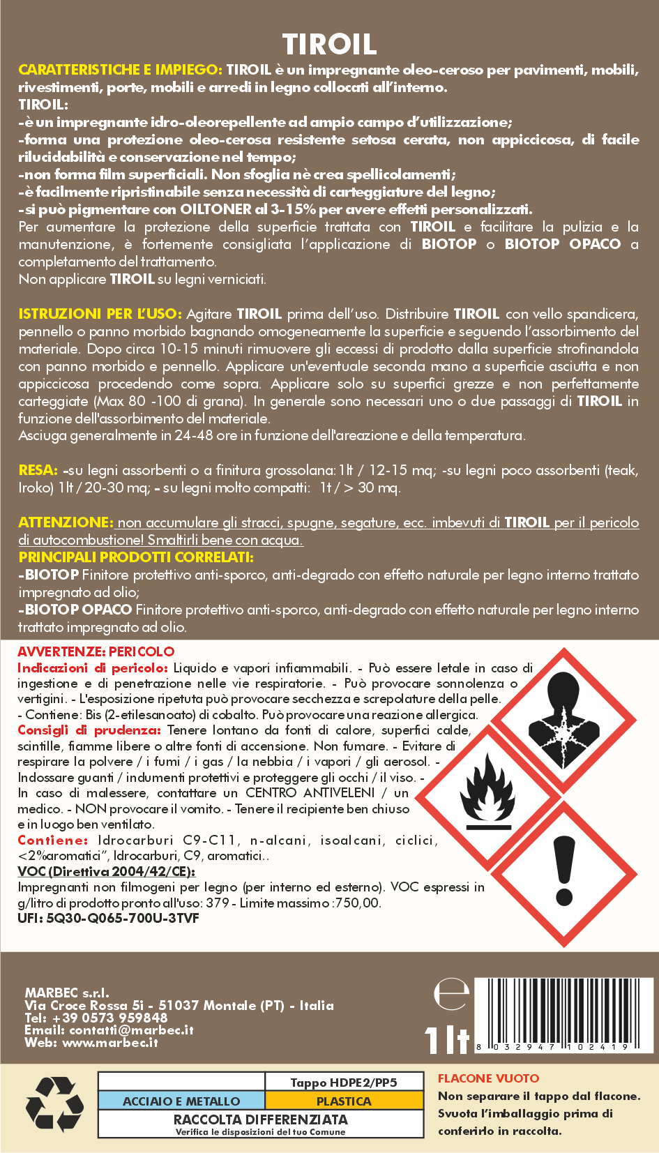 Impregnante per legno TIROIL   1LTx6Pz