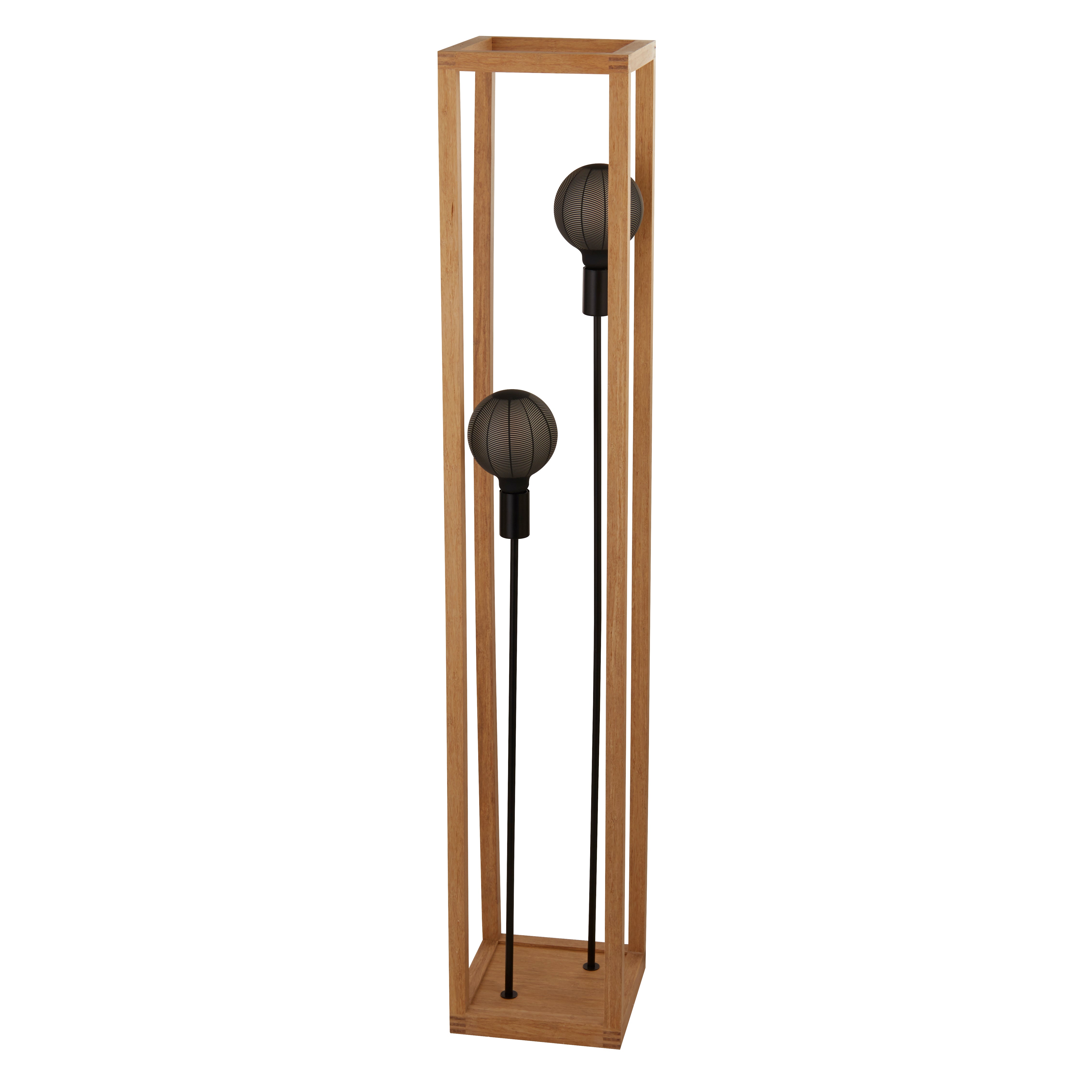 Piantana Industrial-Nordico Square Legno Marrone Nero 2 Luci E27