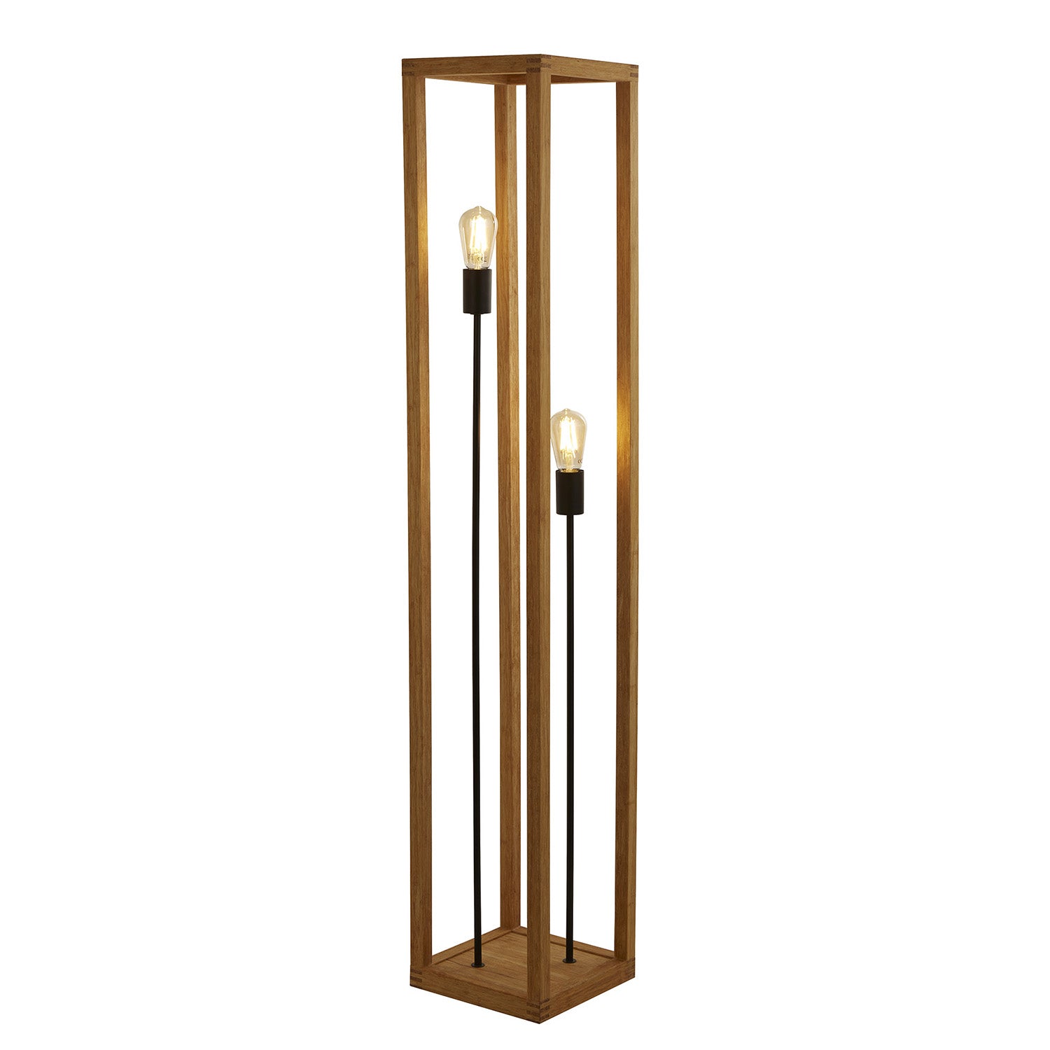 Piantana Industrial-Nordico Square Legno Marrone Nero 2 Luci E27