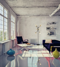 Piantana Industrial-Nordico Armstrong Acciaio Nero Ottone 6 Luci E27