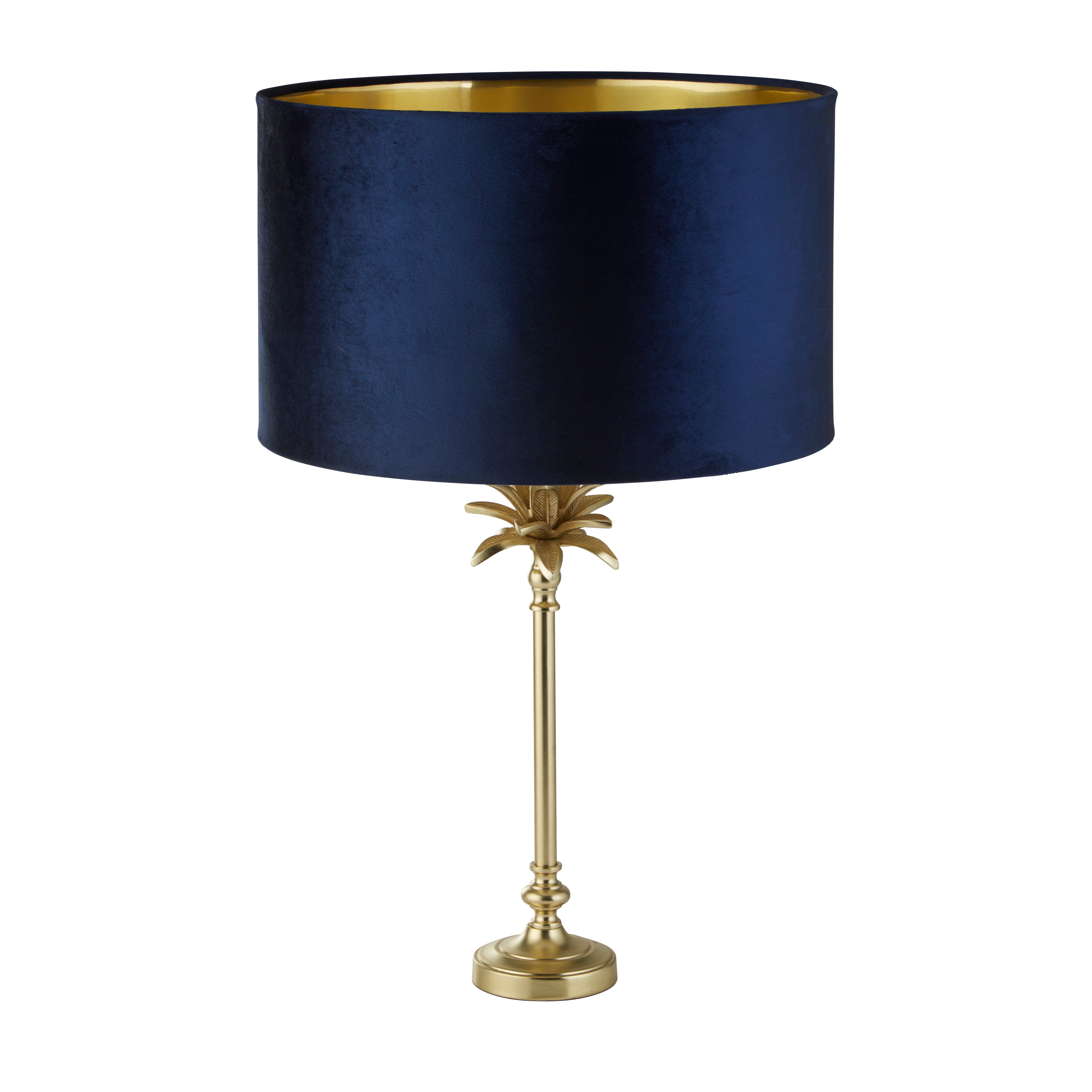 Lampada Da Scrivania Contemporanea Palma Ottone Velluto Blu 1 Luce E27
