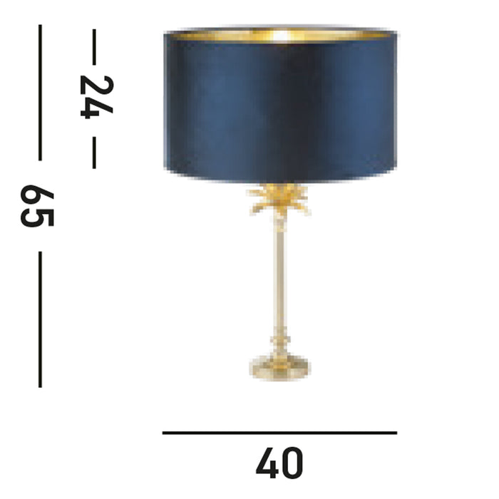 Lampada Da Scrivania Contemporanea Palma Ottone Velluto Blu 1 Luce E27