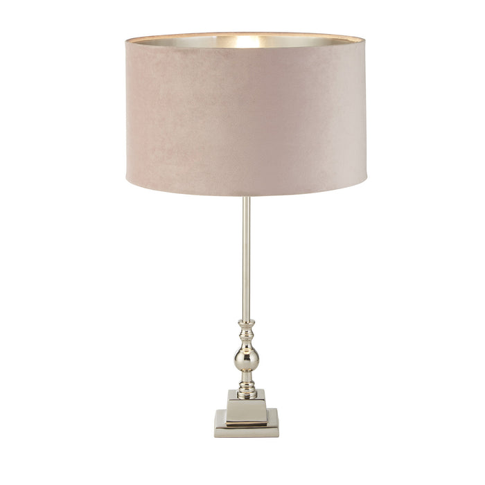Lampada Da Scrivania Contemporanea Whitby Metallo Nichel Velluto Rosa 1 Luce E27