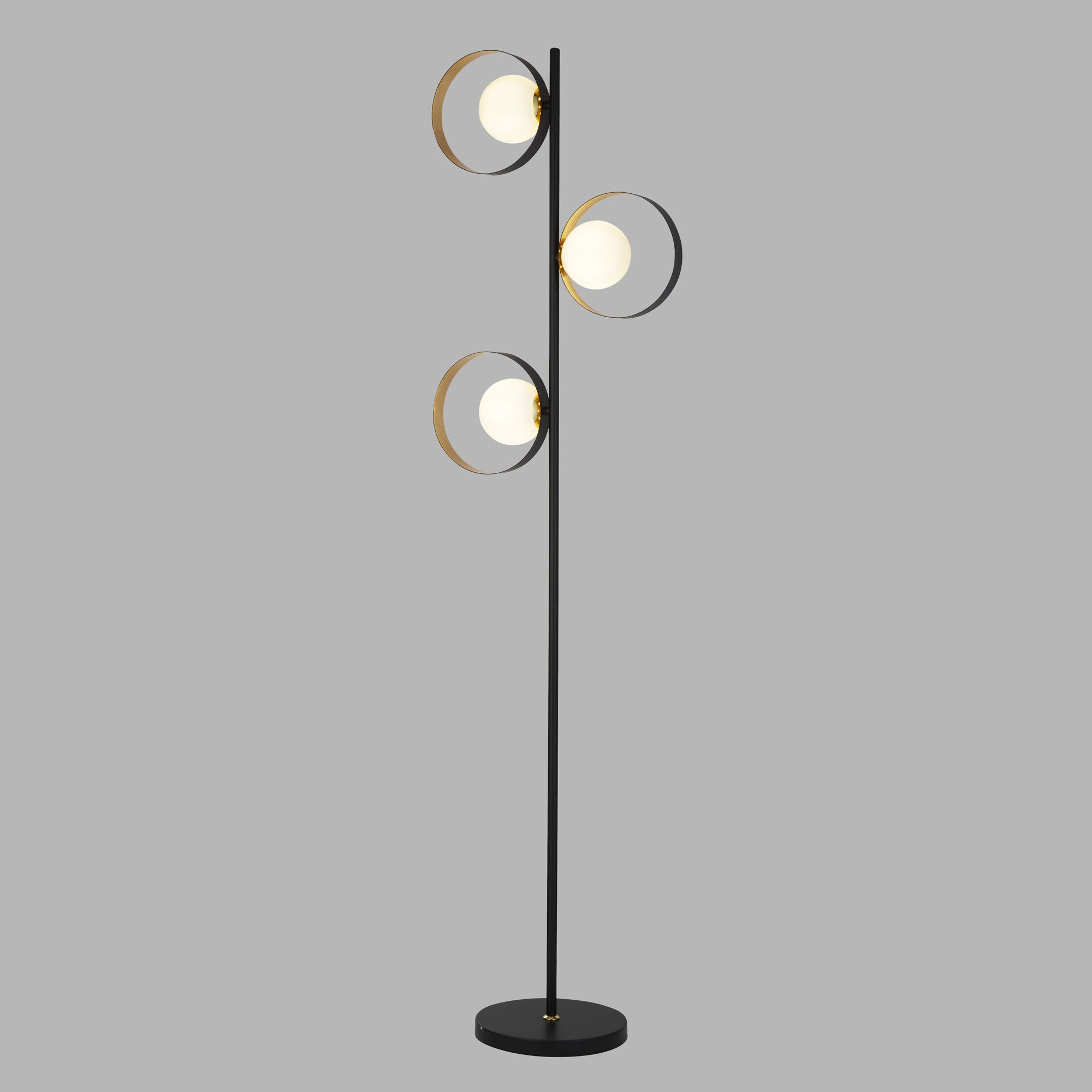 Piantana Contemporaneo Orbitale Acciaio Nero Vetro Oro 1 Luce G9