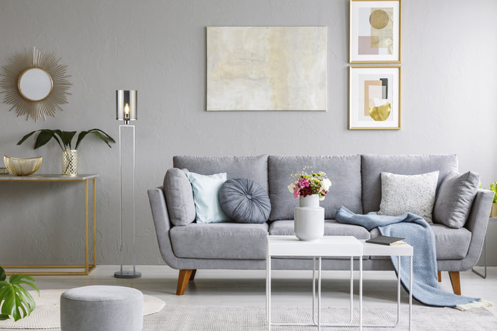 Piantana Contemporaneo Catalina Acciaio Cromo Vetro Fumè 1 Luce E27