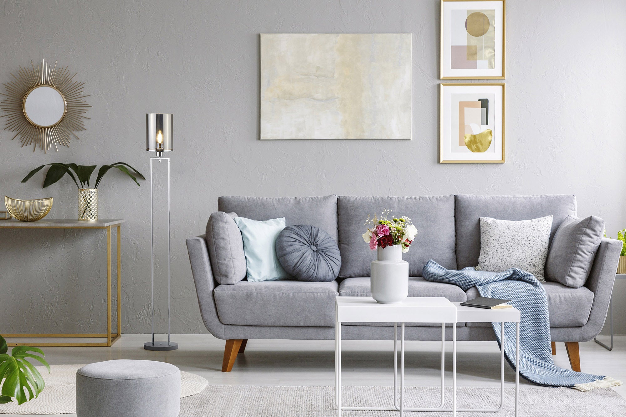 Piantana Contemporaneo Catalina Acciaio Cromo Vetro Fumè 1 Luce E27