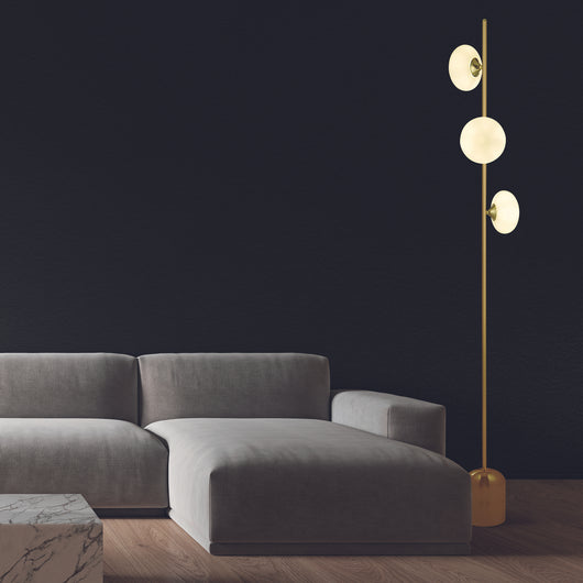 Piantana Contemporaneo Ciottolo Acciaio Ottone Vetro Bianco 3 Luci G9