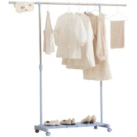 Stendibiancheria Estensibile con Ruote con Asta in Acciaio Inox e Mensola per Scarpe 159x42x168 cm Blu e Argento