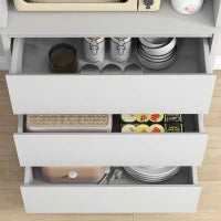 Credenza Cucina Alta con Armadietto a 2 Livelli e 3 Cassetti, Dispensa in MDF, 68x38x172 cm, Bianco|Aosom Italy