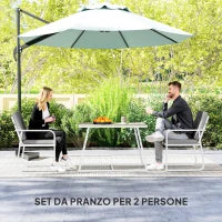 Set da Esterno 3 Pezzi con 2 Sedie con Braccioli e Cuscini e Tavolo con Piano in Vetro, Bianco