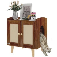 Mobile Lettiera per Gatti con Porte e Tappetini in Sisal, 55x43x59,6 cm, Marrone