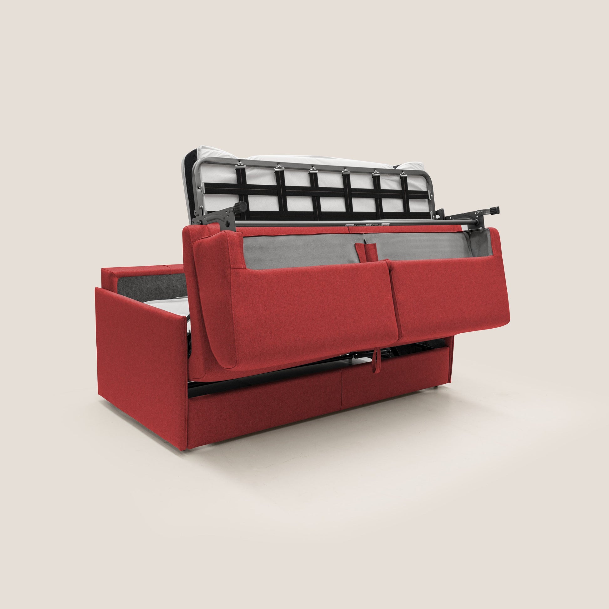 Divano Letto 3 Posti 189x96x96 cm in Tessuto Rosso