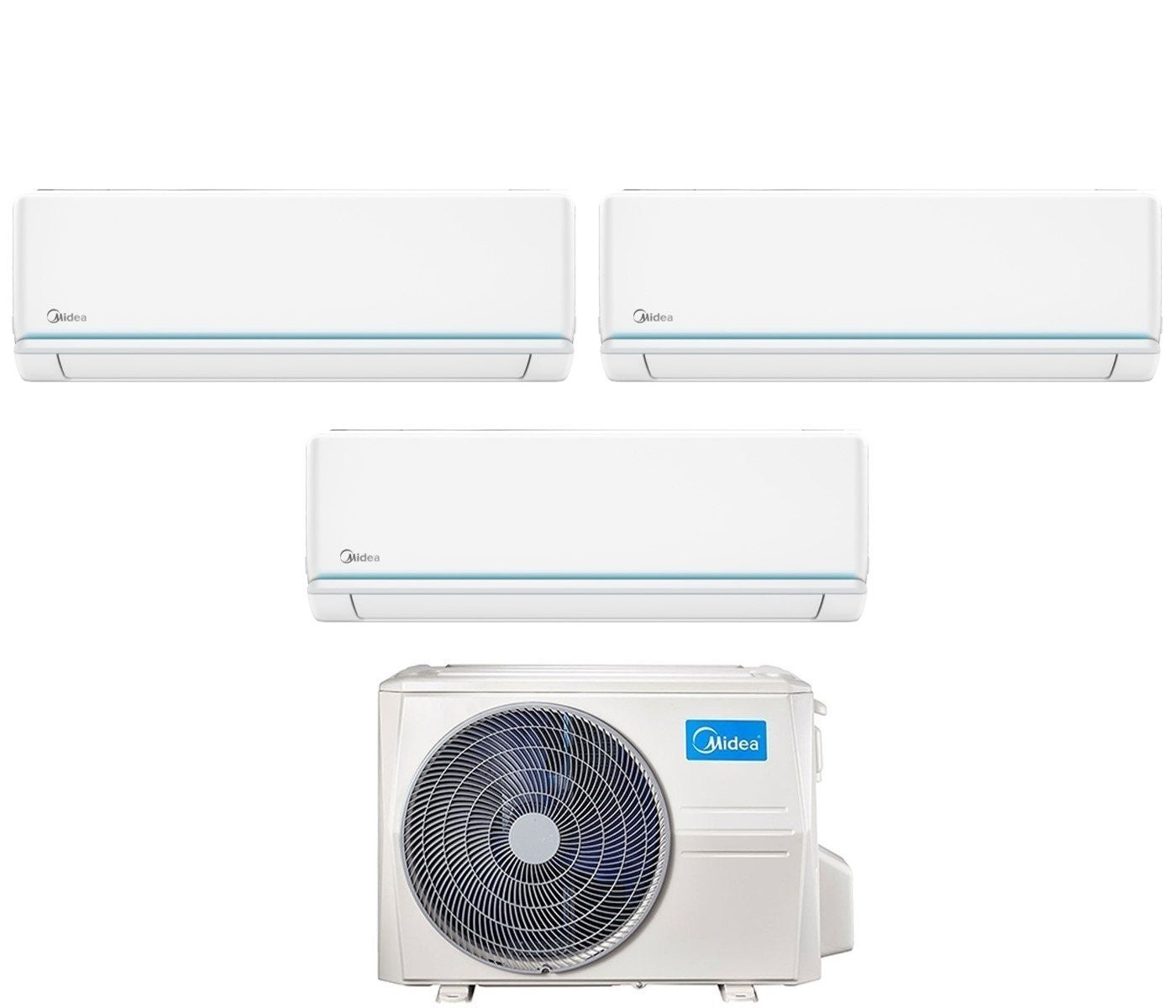 Condizionatore Midea Trial Split Inverter serie EVOLUTION 12+12+12 con M3OA-27HFN8-Q R-32 Wi-Fi Integrato 12000+12000+12000