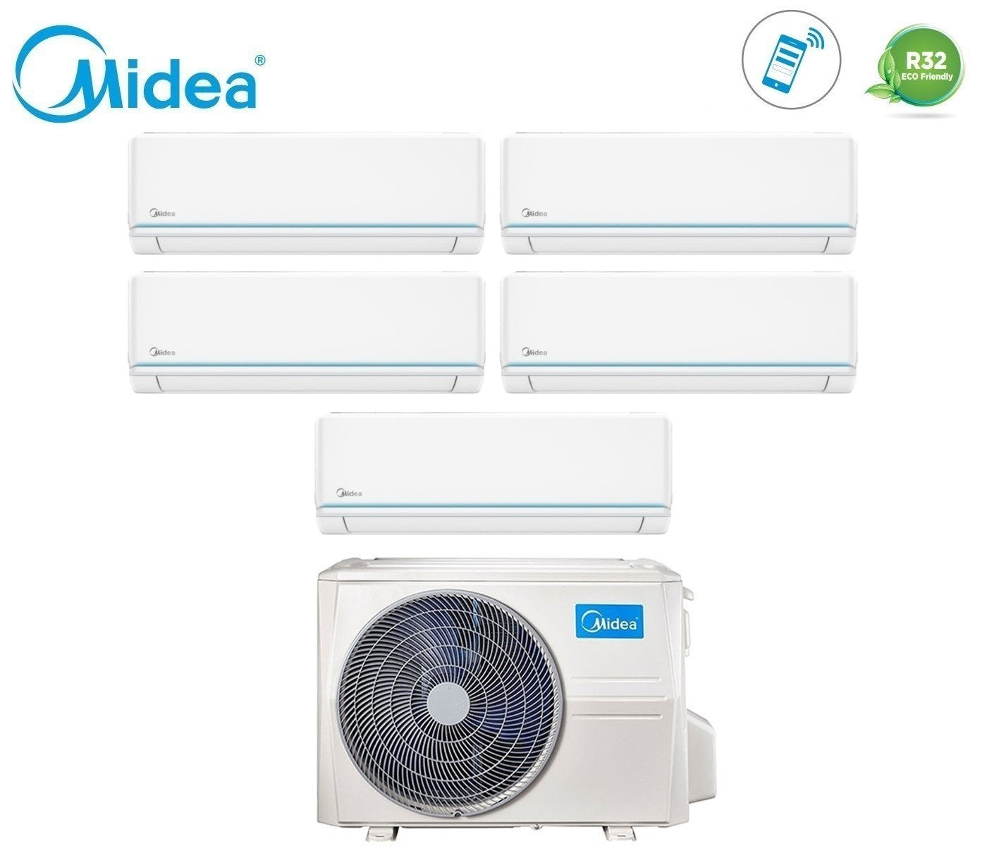 Condizionatore Midea Penta Split Inverter serie EVOLUTION 9+9+9+9+9 con M5OE-42HFN8-Q R-32 Wi-Fi Integrato 9000+9000+9000+9000+9000