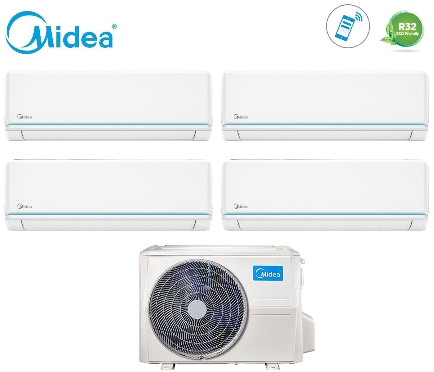 Condizionatore Midea Quadri Split Inverter serie EVOLUTION 9+12+12+12 con M40B-36HFN8 R-32 Wi-Fi Integrato 9000+12000+12000+12000