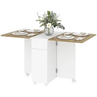 Tavolo Rettangolare Allungabile con 2 Cassetti e un Armadietto in Legno, 140x76x74 cm, Bianco e Color Legno