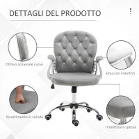 Sedia da Ufficio in Stile contemporaneo con Altezza Regolabile e Ruote Girevoli, 60x61x95105 cm, Grigia