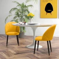 Set 2 Sedie da Pranzo Design Nordico in Metallo e Tessuto Effetto Velluto Giallo e Nero, 52x54x79 cm