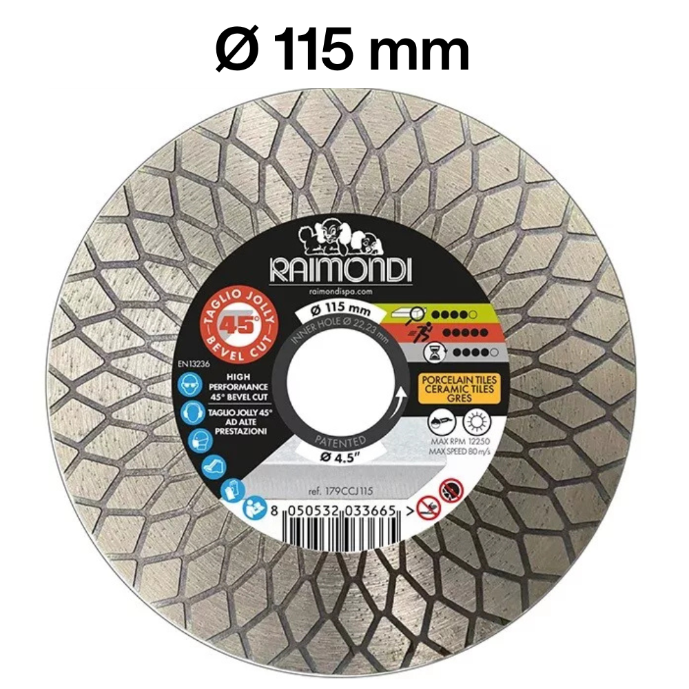 Disco diamantato diametro 115mm taglio jolly 45° f22,2mm smussatura