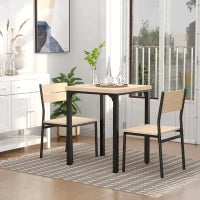 homcom Set Tavolo da Pranzo con 2 Sedie per Casa e Cucina, Metallo e Legno