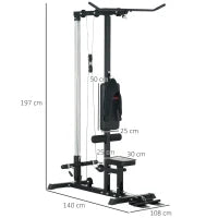 Stazione Fitness Multifunzione con Lat Machine, Sedile Regolabile e Supporto per Dischi, Nero