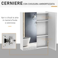 Homcom Mobiletto Pensile da Bagno con 2 Ante e Specchiera in MDF Bianco 60 x 75 x 15cm