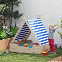 Sabbiera per Bambini con Tetto a Tenda, Resistente alle Intemperie, Per 3 Bambini di Età 3-6 Anni, 120 x 120 x 126.5 cm, Legno Naturale