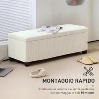 Panca Fondo Letto con Spazio Contenitore da 84L, in Tessuto Effetto Velluto a Coste e Acciaio, 112x42x40 cm, Beige