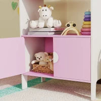 Libreria per bambini, 2 Ripiani, 2 Armadietti, autoportante, Design anti-ribaltamento, Piedini antiscivolo, MDF, Rosa+bianco